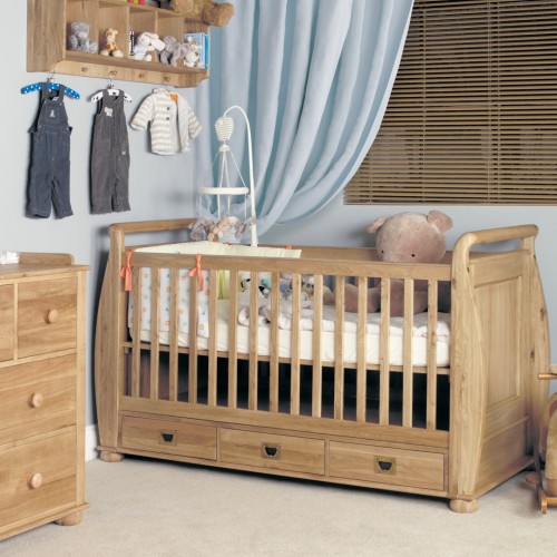 Amelie Oak Cot-Bed with Three Drawers