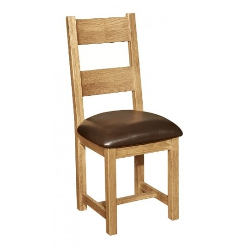 Provence Oak Dining Chair with Faux Leather Seat - Chocolate Colour