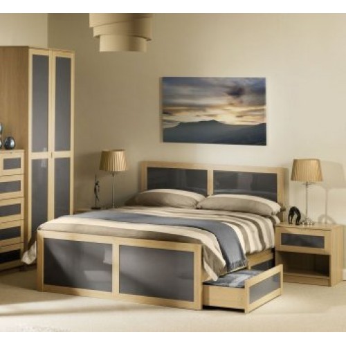 Strada Bed 90cm Light Oak Finish In Smoked High Gloss