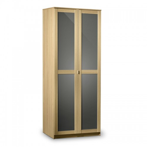 Strada 3 Door Wardrobe Light Oak Finish In Smoked High Gloss