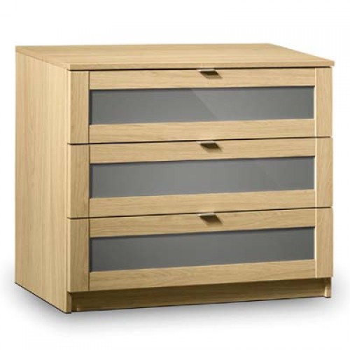 Strada 3 Drawer Chest Light Oak Finish In Smoked High Gloss