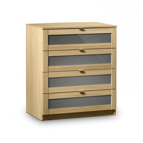 Strada 4 Drawer Chest Light Oak Finish In Smoked High Gloss