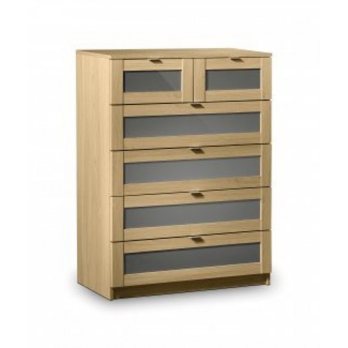 Strada 4 Plus 2 Drawer Chest Light Oak Finish In Smoked High Gloss