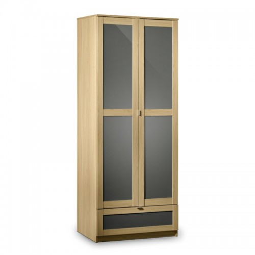 Strada Combination Wardrobe Light Oak Finish In Smoked High Gloss