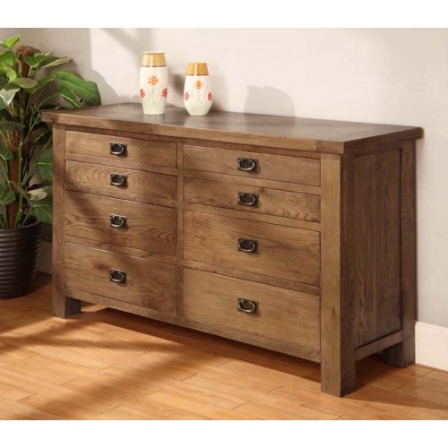 Long 8 Drawer Chest of Drawers Rustic Oak