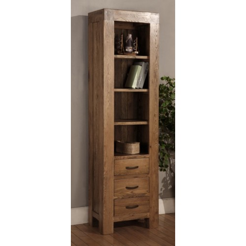 Slim Bookcase with 3 Drawers Rustic Oak