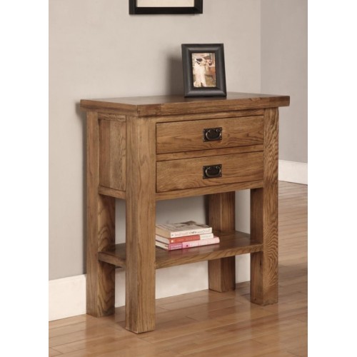 Small Console Table 2 Drawers 1 Shelf Rustic Oak