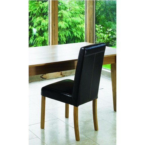 Barcelona dark brown leather dining chaircontrast stitch with light oak legs