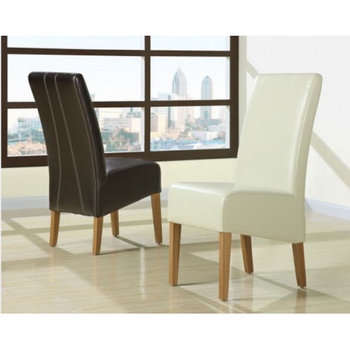 Florence dark brown leather dining chair contrast stitch & light oak legs