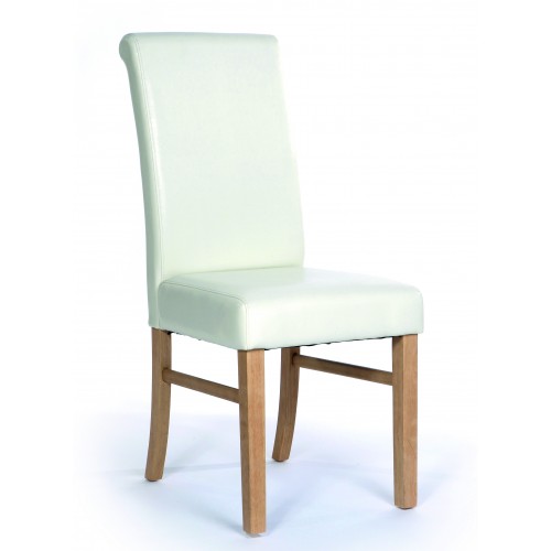 Upholstered Roll Back Chair In Ivory Faux Leather Hamilton 