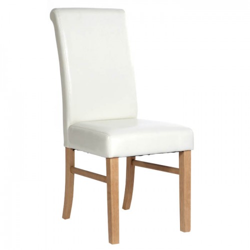 Upholstered Roll Back Chair In Ivory Faux Leather Traditional