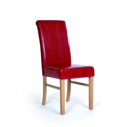 Upholstered Roll Back Chair In Red Faux Leather Traditional