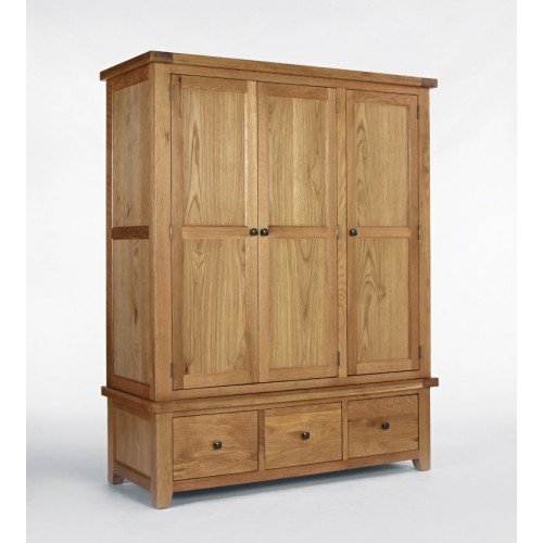 Devon Oak Triple Wardrobe with Drawers