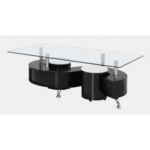 Boule Black High Gloss Coffee Table with Clear Glass