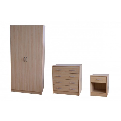 Badalona Trio Wardrobe, Chest & Bedside Beech