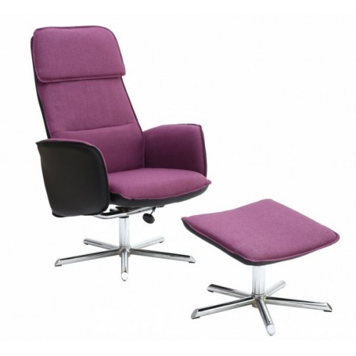 Bestbury Recliner with Footstool Black PU & Purple Fabric