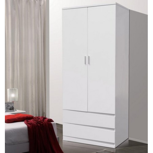 Arden/Widney White High Gloss Wardrobe with 2 Drawers