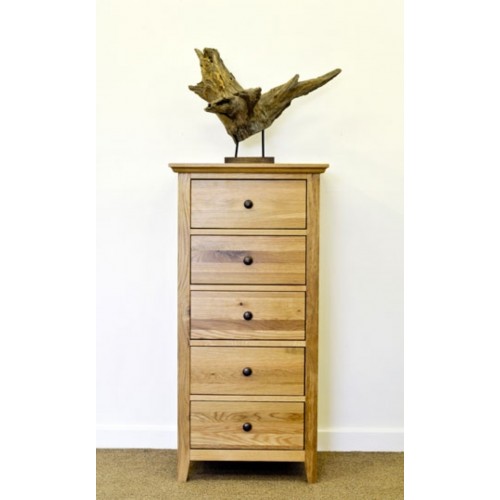 Hereford Rustic Oak 5 Drawer Slim Chest