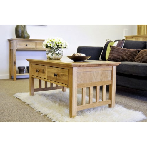 Hereford Rustic Oak Coffee Table with Drawers