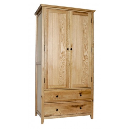Hereford Rustic Oak Double Gents Wardrobe with 2 Drawers
