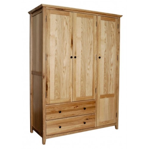 Hereford Rustic Oak Triple Gents Wardrobe with 2 Drawers