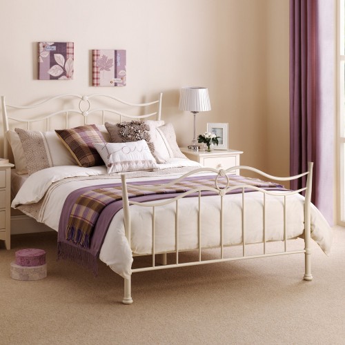 Katrina Bed Stone White Finish 150cm Metal Bed