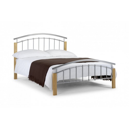 Aztec Bed Aluminium With Oak Finish 135cm Metal Bed