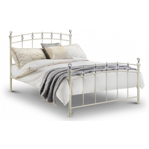 Sophie Bed Stone White with Crystal Finials 150cm Metal Bed