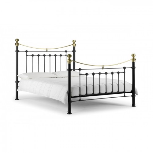 Victoria Bed Stone White With Satin Black with Real Brass 150cm Metal Bed