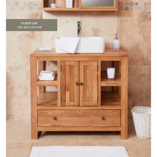 Bathroom Collection Solid Oak Two Door Single Sink Unit (Square)