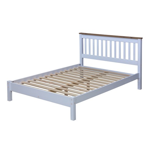 4'6" Slatted Lowend Bedstead Capri Waxed Pine & White