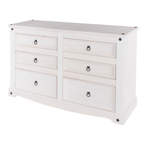 3+3 Drawer Wide Chest Corona White Washed