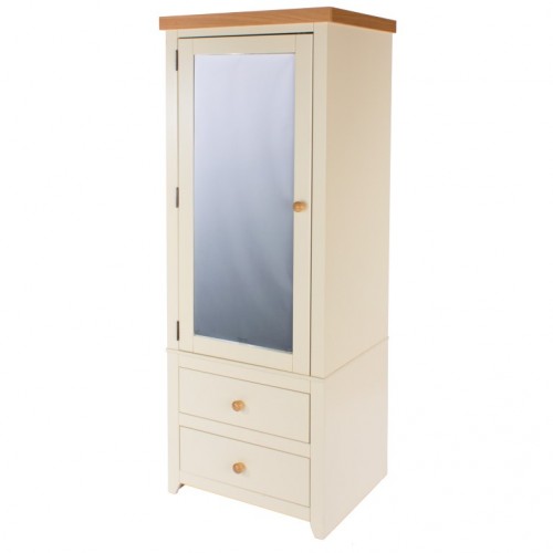 1 Mirrored Door, 2 Drawer Wardrobe Jamestown Oak Cream Painted 