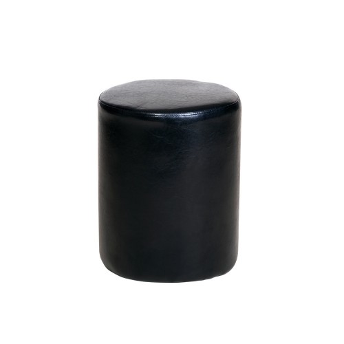 Round Stool In Black Faux Leather Banff Warm White Painted