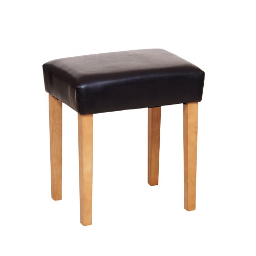 Stool In Brown Faux Leather, Light Wood Leg  Capri Waxed Pine & White
