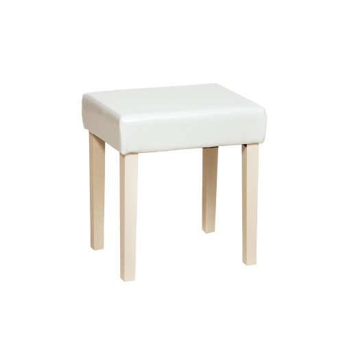 Stool In Cream Faux Leather, Light Wood Leg  Colorado Warm White Painted