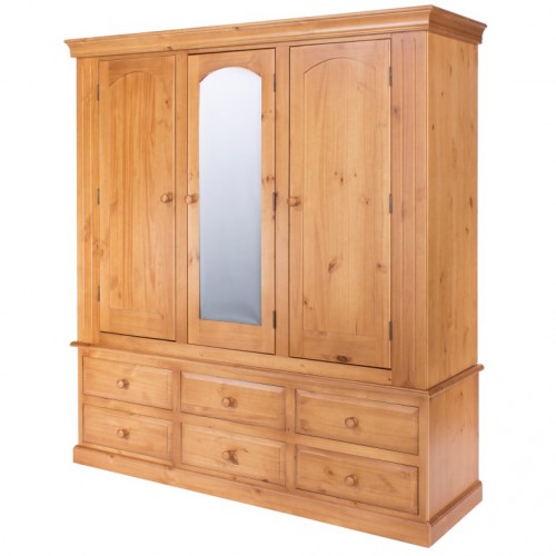 3 door(middle door mirrored) 6 drawer wardrobe Edwardian pine