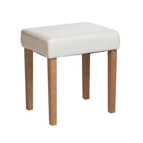 stool in cream faux leather, med wood leg  denver handcrafted aged effect