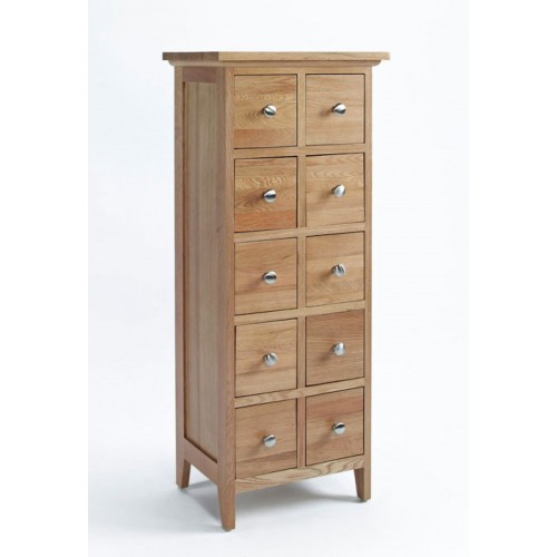 Sherwood Oak CD/DVD Cabinet with 10 Drawers