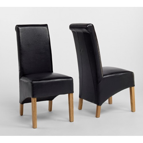 Sherwood Oak Rolltop PU / Bicast Leather Chair - Black - PAIR (New Style and Code)