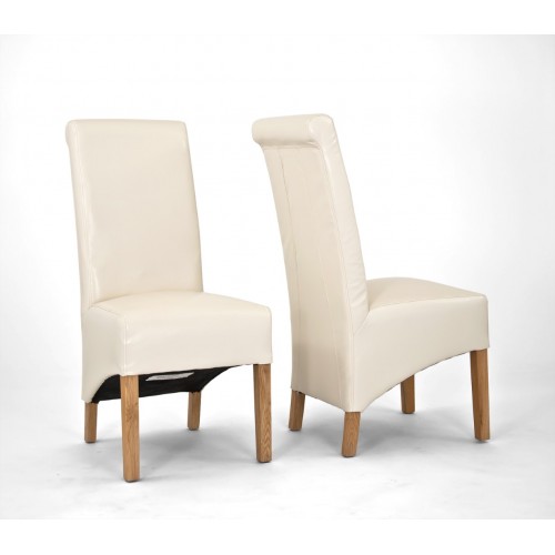 Sherwood Oak Rolltop PU / Bicast Leather Chair - Cream - PAIR (New Style and Code)
