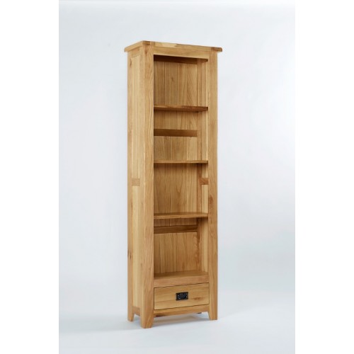 Westbury Oak Tall Narrow Bookcase With Drawer