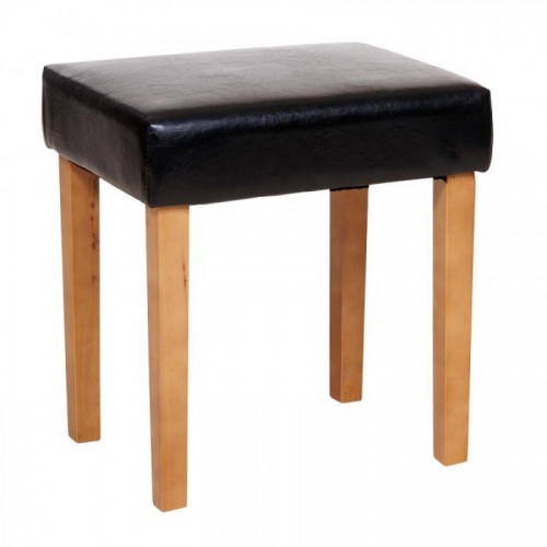 stool in black faux leather, light wood leg corona premium waxed pine