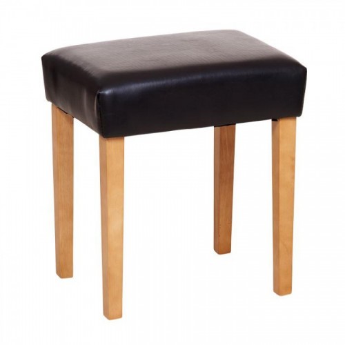 stool in brown faux leather, light wood leg corona premium waxed pine