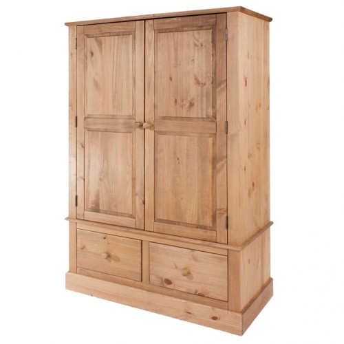 2 door, 2 drawer wide wardrobe cotswold waxed pine
