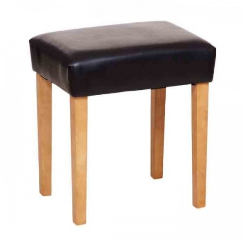 stool in brown faux leather, light wood leg cotswold waxed pine